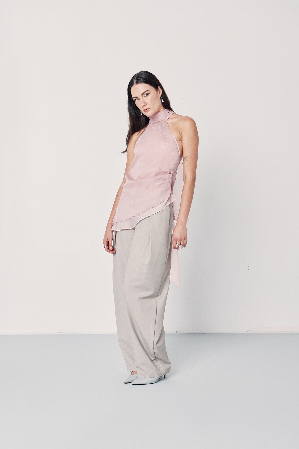 Plissé Tie Halter Top