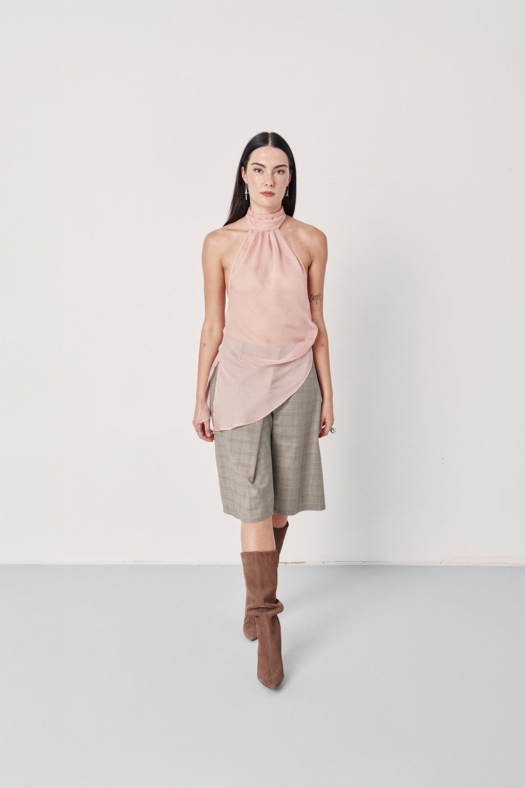 Sheer Tie Halter Peach