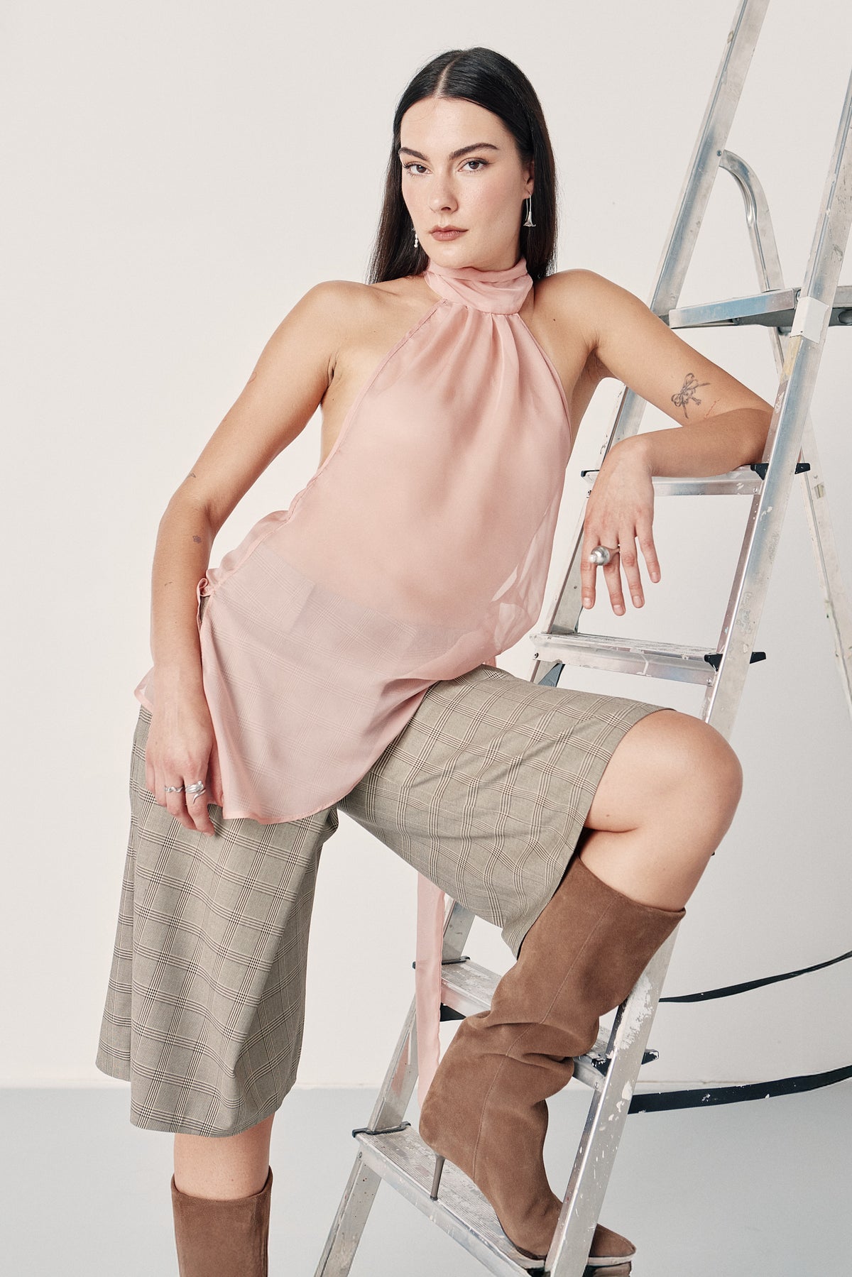 Sheer Tie Halter Peach