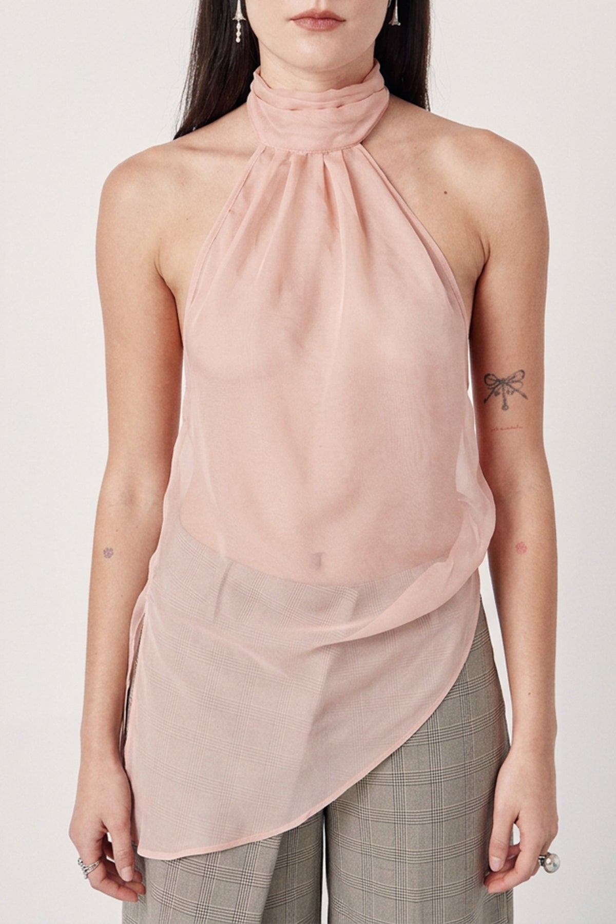 Sheer Tie Halter Peach
